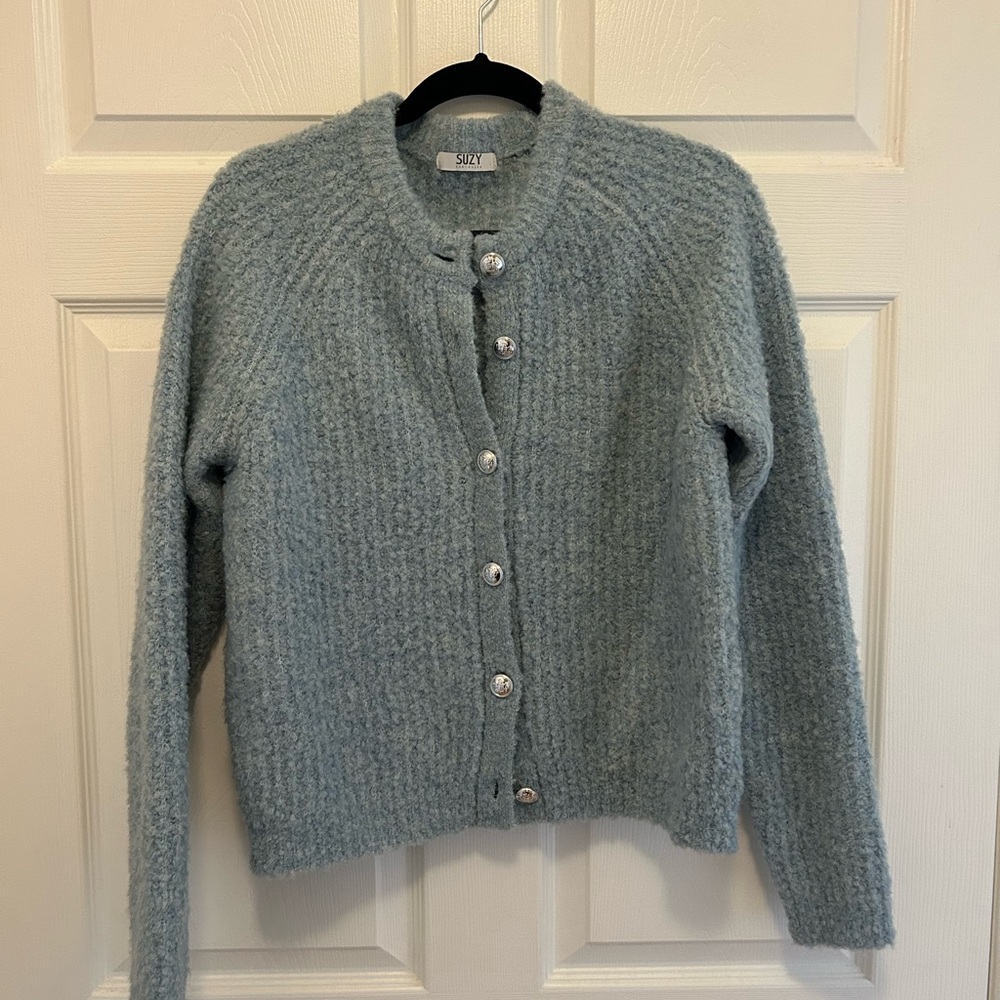 Suzy Shier Blue Cowl Neck Sweater